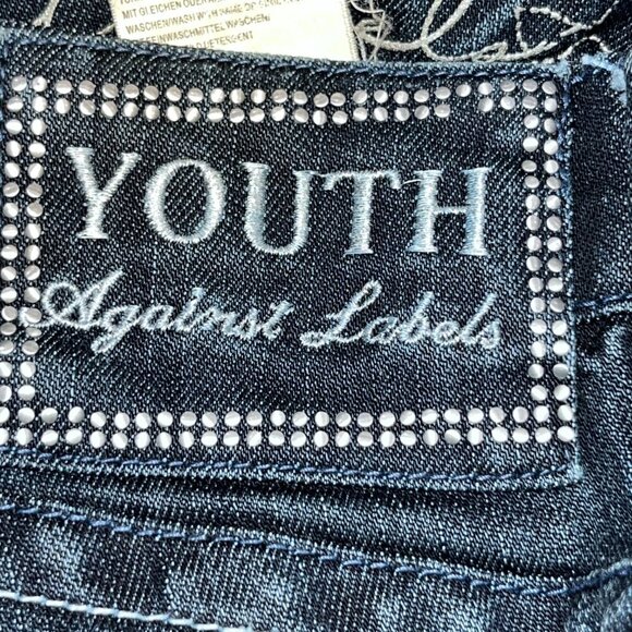 YAL YOUTH AGAINST LABELS Low Rise Studded Flare Blue Jeans Sequined Pocket 27X30 - Picture 10 of 16